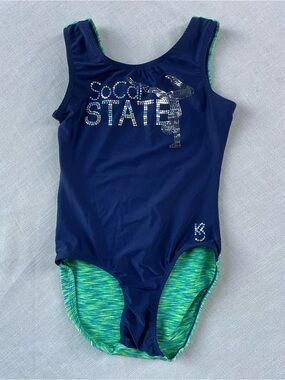 K Bee Women’s XS SoCal State Gymnastics Navy Blue & Green One-Piece Leotard